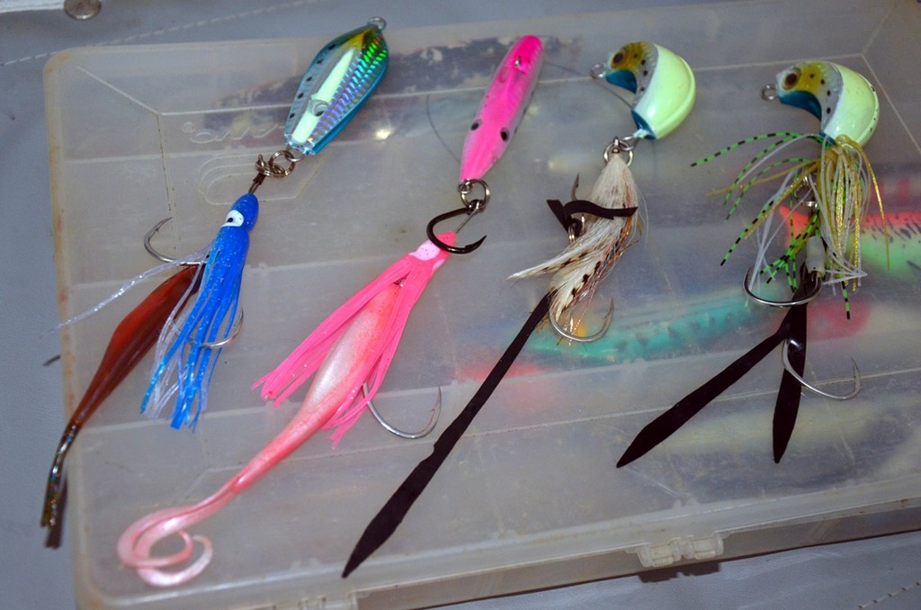 A variety of modified octo jigs.  Play around at home with different hooks, skirts and soft plastics - there's no limit to what you can create. © Lee Brake